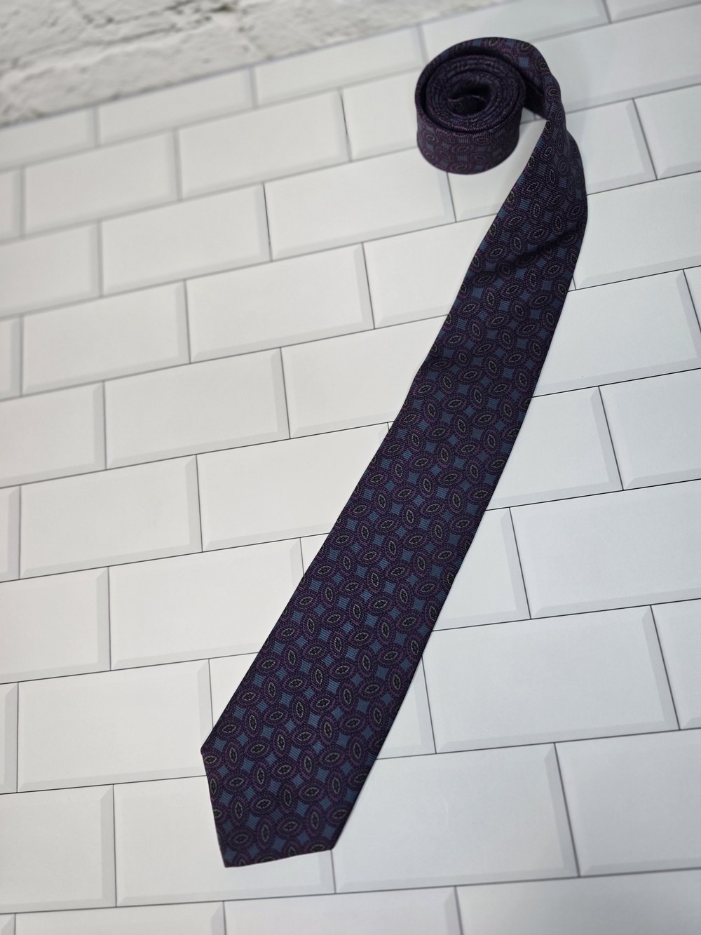 Men's Purple Geometric Silk-Blend Tie